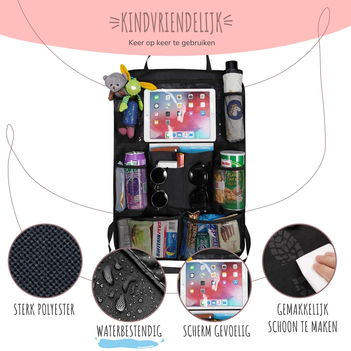 Home For Us Autostoel Organizer Met Tablet Houder - Set Van 2 - Beschermhoes Voor Kinderen - Beschermer Achterkant - Universeel 4 Home For Us Autostoel Organizer Met Tablet Houder - Set Van 2 - Beschermhoes Voor Kinderen - Beschermer Achterkant - Universeel - Afbeelding 4