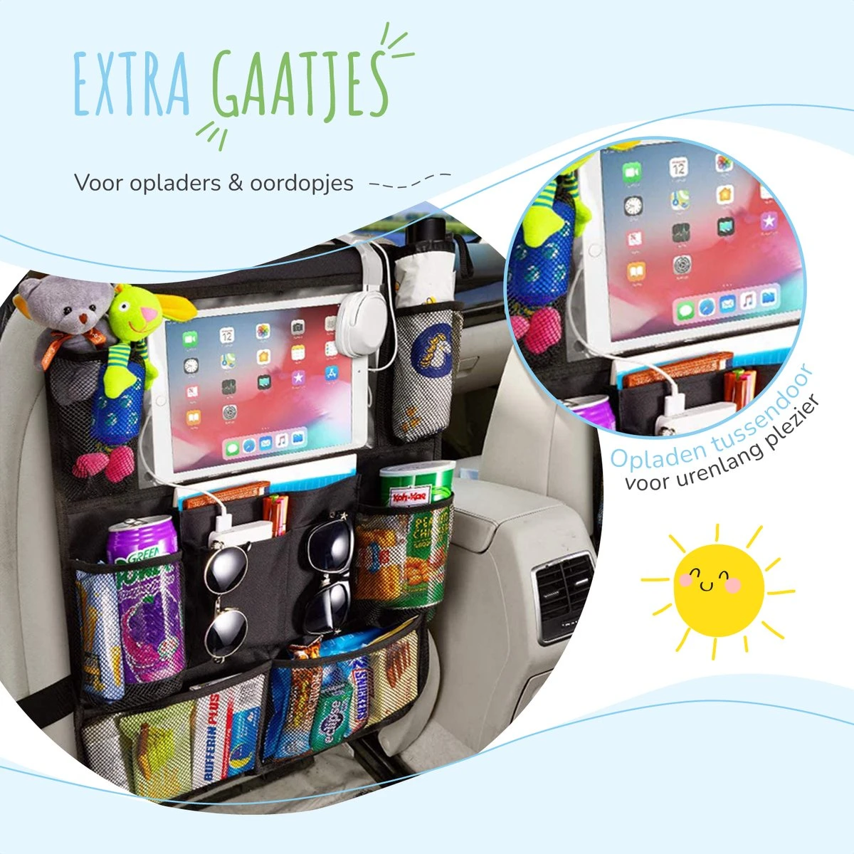 Home For Us Autostoel Organizer Met Tablet Houder - Set Van 2 - Beschermhoes Voor Kinderen - Beschermer Achterkant - Universeel 6 Home For Us Autostoel Organizer Met Tablet Houder - Set Van 2 - Beschermhoes Voor Kinderen - Beschermer Achterkant - Universeel - Afbeelding 6