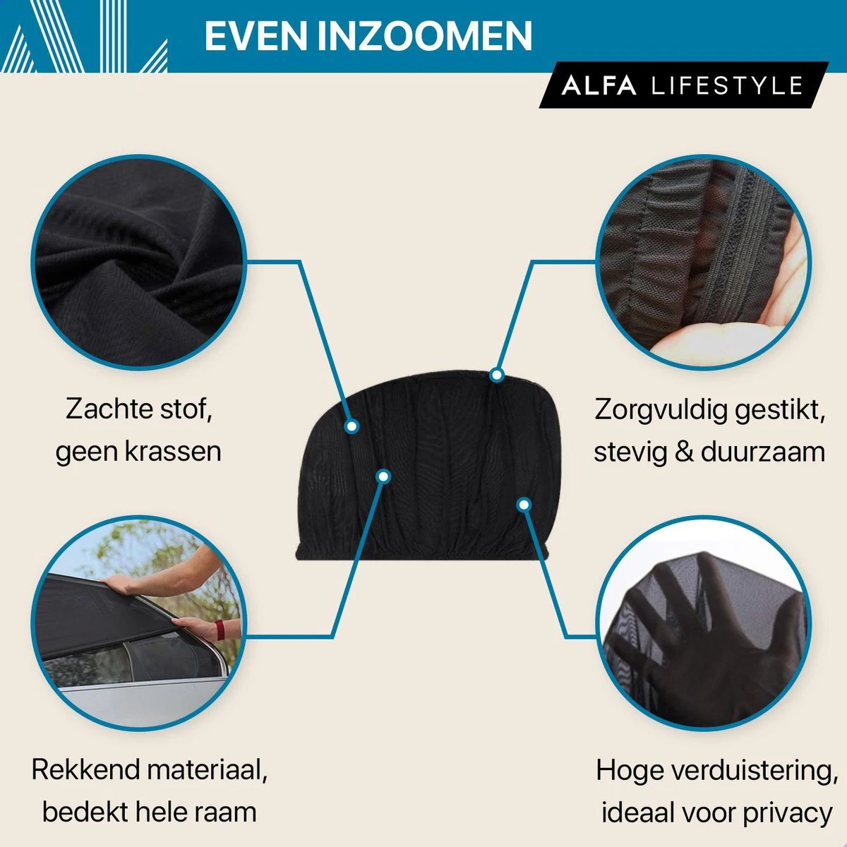 ALFA LIFESTYLE® Luxe Zonneschermen Auto - SHADE PRO V1 - UV Protectie Bescherming - 2 Stuks 3 ALFA LIFESTYLE® Luxe Zonneschermen Auto - SHADE PRO V1 - UV Protectie Bescherming - 2 Stuks - Afbeelding 3