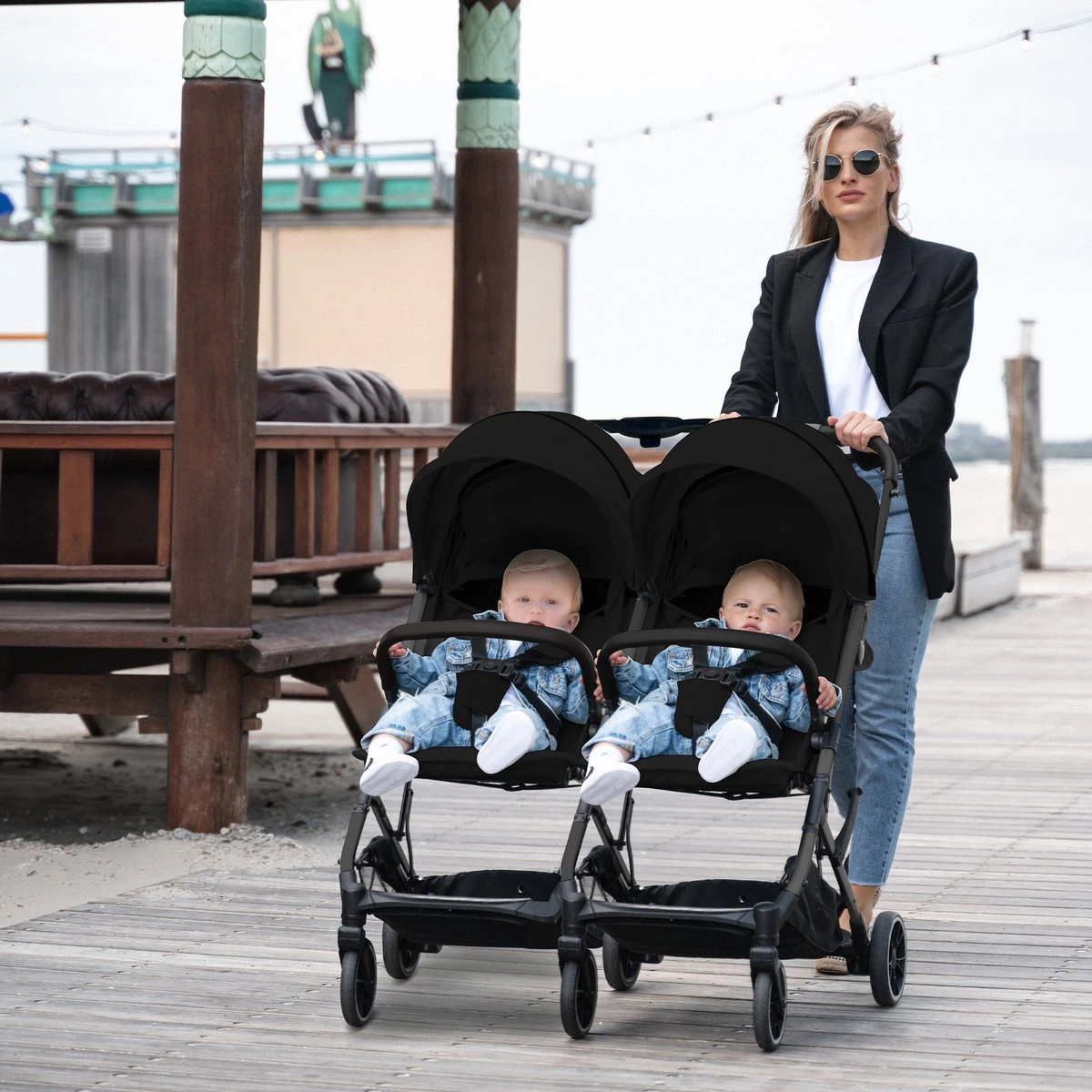 Deryan Luxe Rolo X2 Dubbele Buggy - Duo Buggy - Zwart 14 Deryan Luxe Rolo X2 Dubbele Buggy - Duo Buggy - Zwart - Afbeelding 14