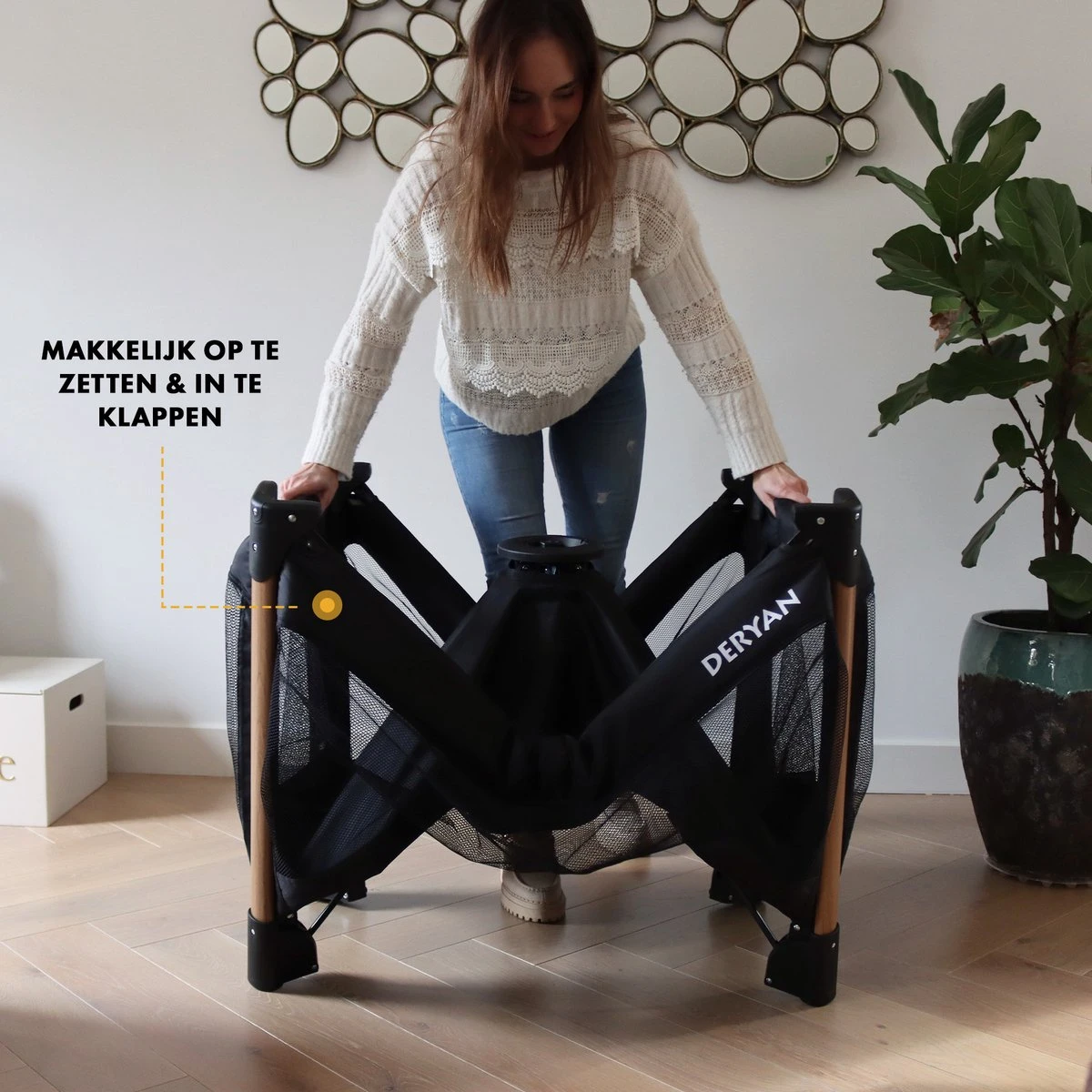 Deryan Luxe Campingbed Compleet - 120x60cm - Bodemverhoger - Verschoonblad - Opbergmand - Zwart 5 Deryan Luxe Campingbed Compleet - 120x60cm - Bodemverhoger - Verschoonblad - Opbergmand - Zwart - Afbeelding 5