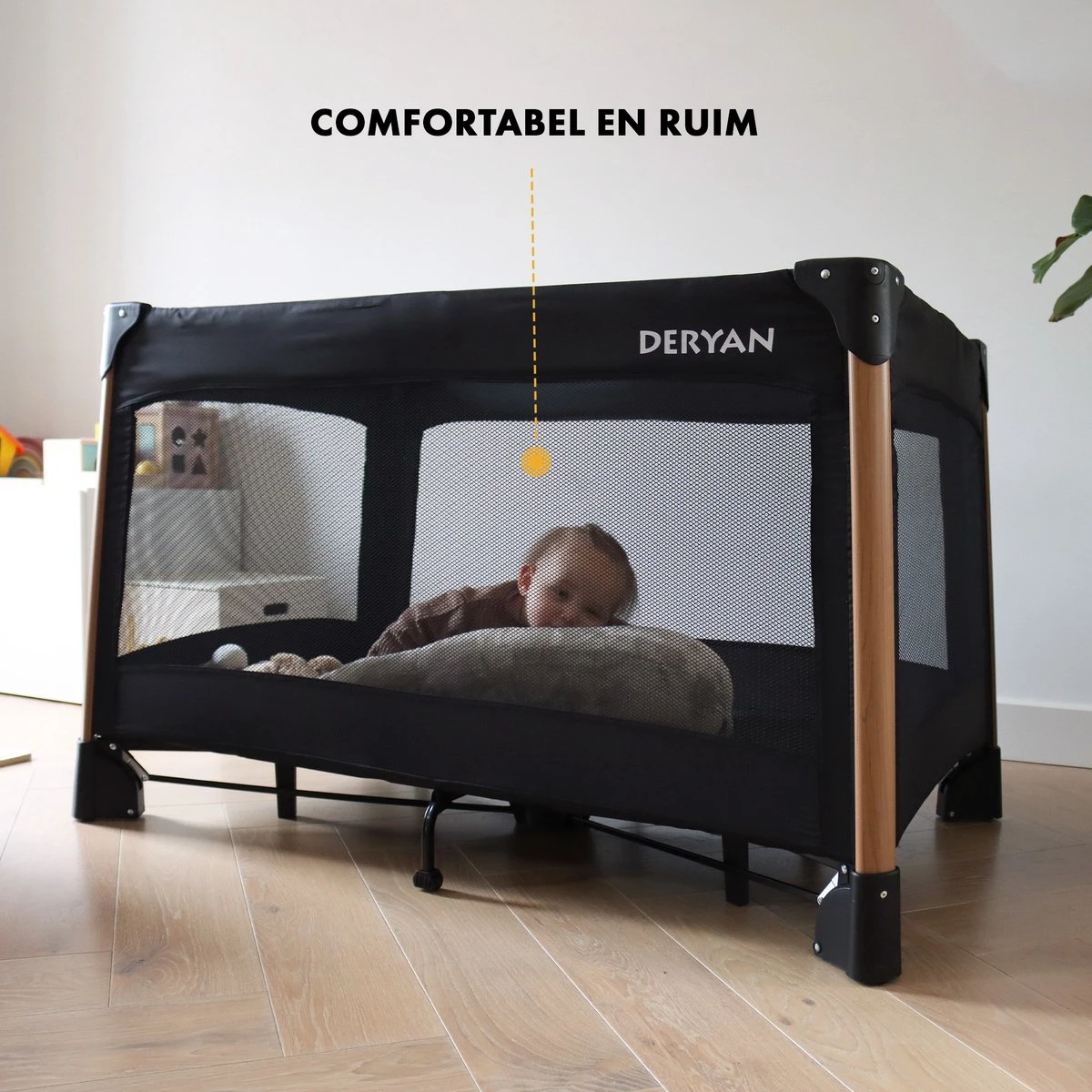 Deryan Luxe Campingbed Compleet - 120x60cm - Bodemverhoger - Verschoonblad - Opbergmand - Zwart 10 Deryan Luxe Campingbed Compleet - 120x60cm - Bodemverhoger - Verschoonblad - Opbergmand - Zwart - Afbeelding 10