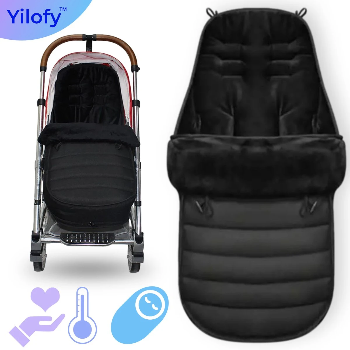 Yilofy Universele Luxe Voetenzak Babywagen & Autostoel Zwart Buggy Kinderwagen Voetzak 1 Yilofy Universele Luxe Voetenzak Babywagen & Autostoel Zwart Buggy Kinderwagen Voetzak