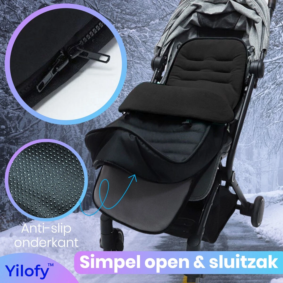 Yilofy Universele Luxe Voetenzak Babywagen & Autostoel Zwart Buggy Kinderwagen Voetzak 2 Yilofy Universele Luxe Voetenzak Babywagen & Autostoel Zwart Buggy Kinderwagen Voetzak - Afbeelding 2