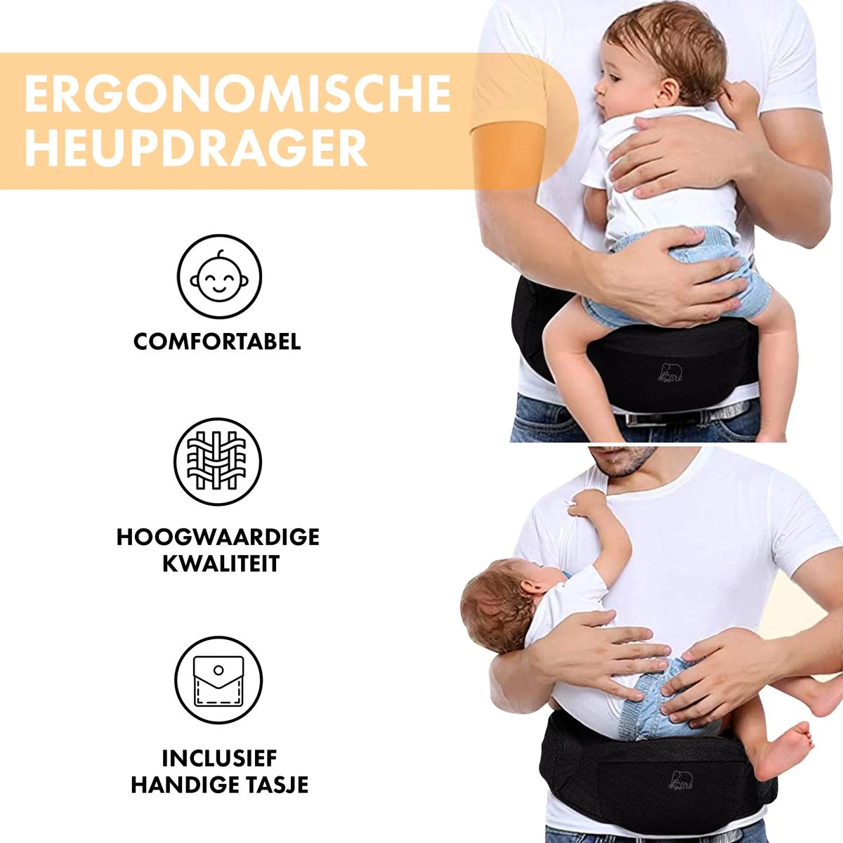 Deryan Pack Basic Luxe Heupdrager - Baby En Peuter Heupzitje - Draagzak Zwart 2 Deryan Pack Basic Luxe Heupdrager - Baby En Peuter Heupzitje - Draagzak Zwart - Afbeelding 2