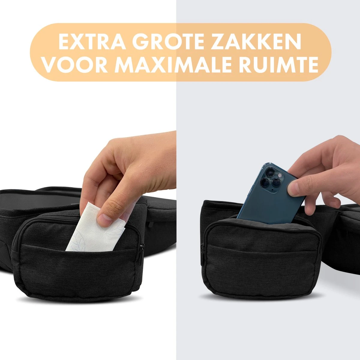 Deryan Pack Basic Luxe Heupdrager - Baby En Peuter Heupzitje - Draagzak Zwart 4 Deryan Pack Basic Luxe Heupdrager - Baby En Peuter Heupzitje - Draagzak Zwart - Afbeelding 4