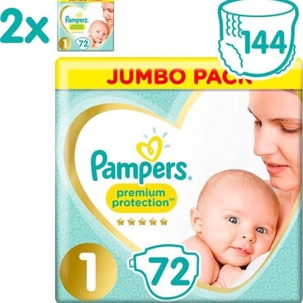 Pampers® Pampers Premium Protection Luiers - Maat 1 (2-5 Kg) - 144 Stuks - Maandbox 1 Pampers® Pampers Premium Protection Luiers - Maat 1 (2-5 Kg) - 144 Stuks - Maandbox
