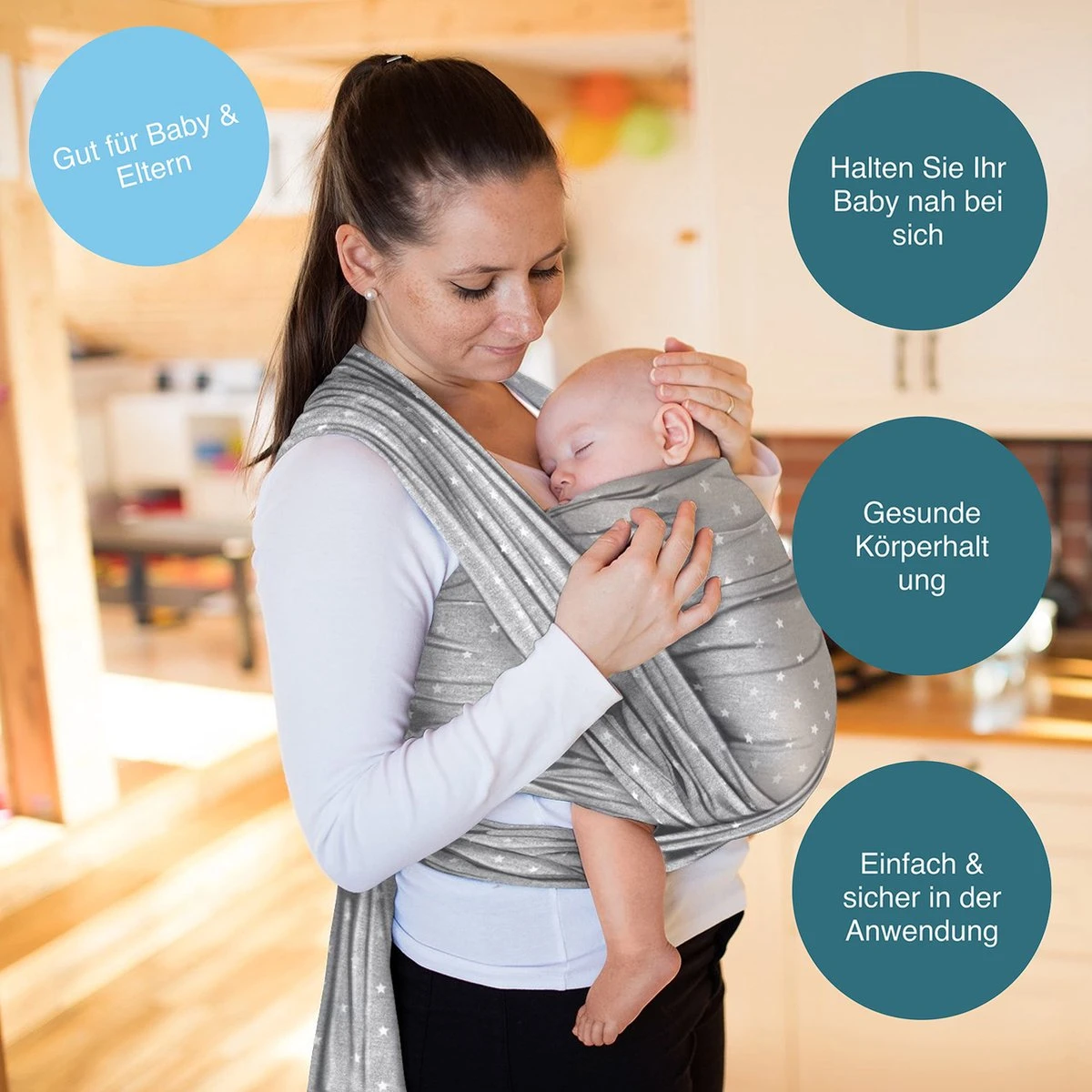 Makimaja Baby Sling - Licht Grijs Met Sterren - Hoge Kwaliteit 100% Natuurlijk Katoen Baby Sling - Baby Sling Pasgeborene En Baby's Tot 15 Kg - Plus Inclusief: Baby Slabbetje 2 Makimaja Baby Sling - Licht Grijs Met Sterren - Hoge Kwaliteit 100% Natuurlijk Katoen Baby Sling - Baby Sling Pasgeborene En Baby's Tot 15 Kg - Plus Inclusief: Baby Slabbetje - Afbeelding 2