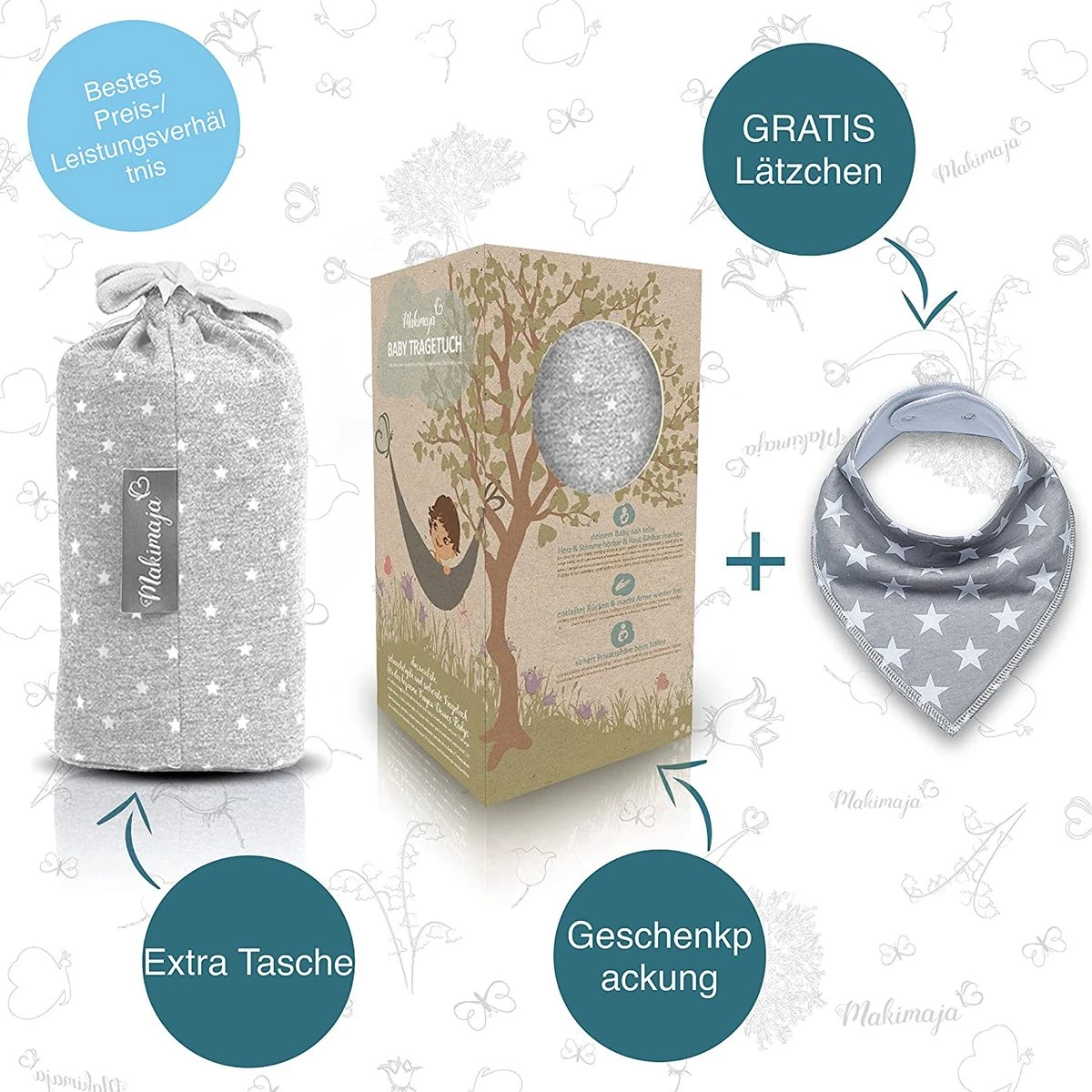 Makimaja Baby Sling - Licht Grijs Met Sterren - Hoge Kwaliteit 100% Natuurlijk Katoen Baby Sling - Baby Sling Pasgeborene En Baby's Tot 15 Kg - Plus Inclusief: Baby Slabbetje 5 Makimaja Baby Sling - Licht Grijs Met Sterren - Hoge Kwaliteit 100% Natuurlijk Katoen Baby Sling - Baby Sling Pasgeborene En Baby's Tot 15 Kg - Plus Inclusief: Baby Slabbetje - Afbeelding 5