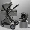Merkloos Kinderwagen 3-in-1 – Luxe Kinderwagen - Buggy – Wandelwagen - Multifunctioneel – Opklapbaar – Incl Autostoel – Donkergrijs