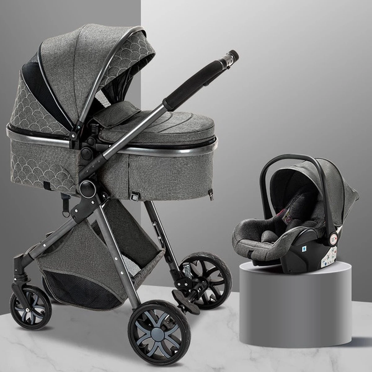 Merkloos Kinderwagen 3-in-1 – Luxe Kinderwagen - Buggy – Wandelwagen - Multifunctioneel – Opklapbaar – Incl Autostoel – Donkergrijs 1 Merkloos Kinderwagen 3-in-1 – Luxe Kinderwagen - Buggy – Wandelwagen - Multifunctioneel – Opklapbaar – Incl Autostoel – Donkergrijs