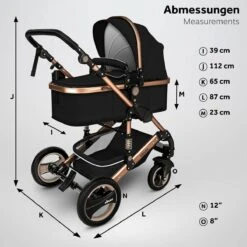 KIDUKU- 3 In 1 Combi-kinderwagen- Zwart/goud- Buggy Incl. Autostoeltje-regenhoes- Inklapbaar -Aanbiedingen BIBS Winkel 1200x1200 4586