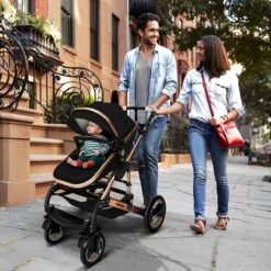 KIDUKU- 3 In 1 Combi-kinderwagen- Zwart/goud- Buggy Incl. Autostoeltje-regenhoes- Inklapbaar -Aanbiedingen BIBS Winkel 1200x1200 4587