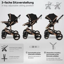 KIDUKU- 3 In 1 Combi-kinderwagen- Zwart/goud- Buggy Incl. Autostoeltje-regenhoes- Inklapbaar -Aanbiedingen BIBS Winkel 1200x1200 4591