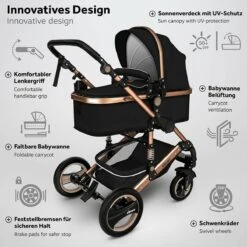 KIDUKU- 3 In 1 Combi-kinderwagen- Zwart/goud- Buggy Incl. Autostoeltje-regenhoes- Inklapbaar -Aanbiedingen BIBS Winkel 1200x1200 4592