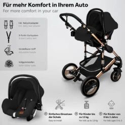 KIDUKU- 3 In 1 Combi-kinderwagen- Zwart/goud- Buggy Incl. Autostoeltje-regenhoes- Inklapbaar -Aanbiedingen BIBS Winkel 1200x1200 4593