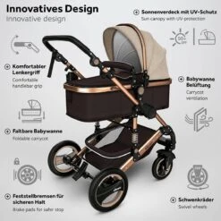 KIDUKU- 3 In 1 Combi-kinderwagen- Bruin/goud- Buggy Incl. Autostoeltje-regenhoes- Inklapbaar -Aanbiedingen BIBS Winkel 1200x1200 4599