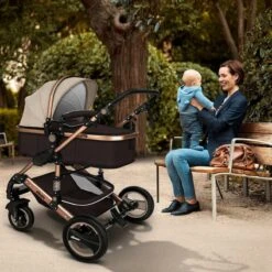 KIDUKU- 3 In 1 Combi-kinderwagen- Bruin/goud- Buggy Incl. Autostoeltje-regenhoes- Inklapbaar -Aanbiedingen BIBS Winkel 1200x1200 4601