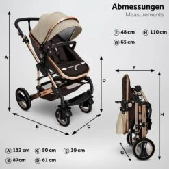 KIDUKU- 3 In 1 Combi-kinderwagen- Bruin/goud- Buggy Incl. Autostoeltje-regenhoes- Inklapbaar -Aanbiedingen BIBS Winkel 1200x1200 4603
