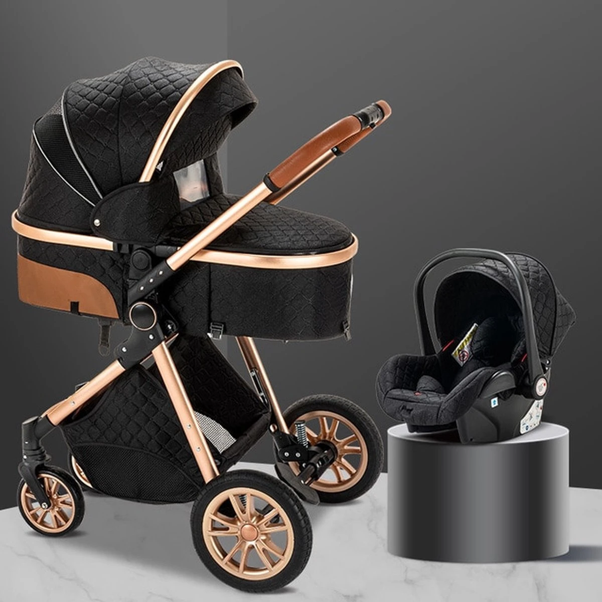 Merkloos Kinderwagen 3-in-1 – Luxe Kinderwagen - Buggy – Wandelwagen - Multifunctioneel – Opklapbaar – Incl. Autostoel – Zwart 1 Merkloos Kinderwagen 3-in-1 – Luxe Kinderwagen - Buggy – Wandelwagen - Multifunctioneel – Opklapbaar – Incl. Autostoel – Zwart