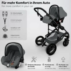 KIDUKU- 3 In 1 Combi-kinderwagen- Antraciet/zwart Buggy Incl. Autostoeltje-regenhoes- Inklapbaar -Aanbiedingen BIBS Winkel 1200x1200 4673