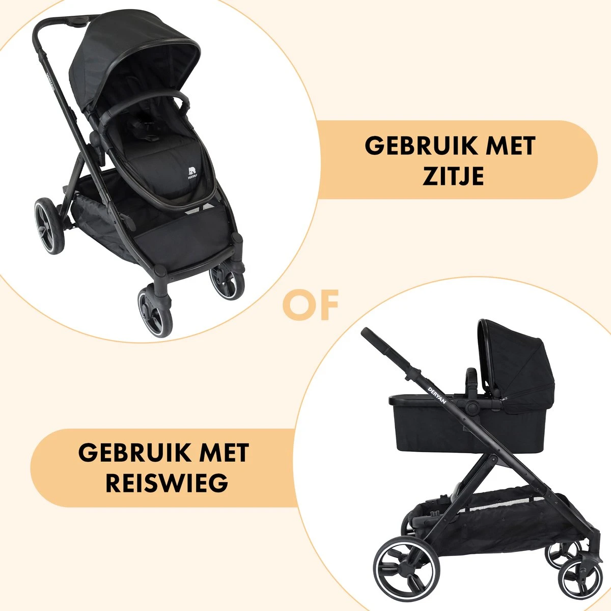 Deryan Evy Kinderwagen - Duo Kinderwagen - Uitbreidbaar - Inclusief Reiswieg - Zwart 2 Deryan Evy Kinderwagen - Duo Kinderwagen - Uitbreidbaar - Inclusief Reiswieg - Zwart - Afbeelding 2