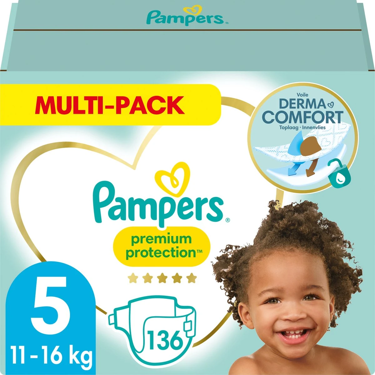 Pampers® Pampers Premium Protection Luiers - Maat 5 (11-16 Kg) - 136 Stuks - Multi-Pack 1 Pampers® Pampers Premium Protection Luiers - Maat 5 (11-16 Kg) - 136 Stuks - Multi-Pack