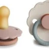 BIBS FRIGG Fopspeen Daisy Natuurrubber - Cotton Candy En Biscuit - Maat 1 - Leeftijd 0 Tot 6 Maanden - Set Van 2
