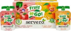 Servero Fruit To Go 100% Fruit - Mixpack Knijpfruit - Appel Mango Passievrucht En Appel Aardbei Framboos - 12 X 90 Gram