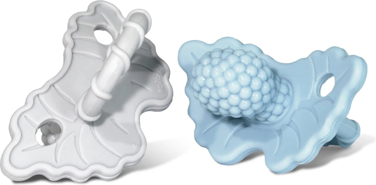 RaZbaby RaZberry - Bijtspeentje - Blauw - Grijs - 2 Stuks 1 RaZbaby RaZberry - Bijtspeentje - Blauw - Grijs - 2 Stuks