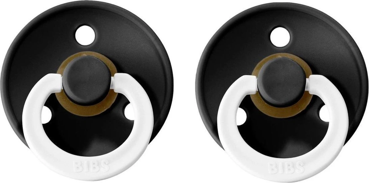 BIBS Set Van 2 Glow In The Dark Spenen / BLACK - ZWART | T1 / Maat 1 - 0-6 Maanden | Fopspeen Newborn 1 BIBS Set Van 2 Glow In The Dark Spenen / BLACK - ZWART | T1 / Maat 1 - 0-6 Maanden | Fopspeen Newborn