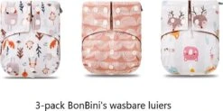 BonBini´s Wasbare Luiers - 3-pack Voordeelverpakking Luiers 3-15 Kg - Luierbroekje - Dubbele Antilek Preventie - Zwemluier Drukknoopjes En Verstelbaar Maat S, M, L Maat 1 T/m 5 - 3 Stuks