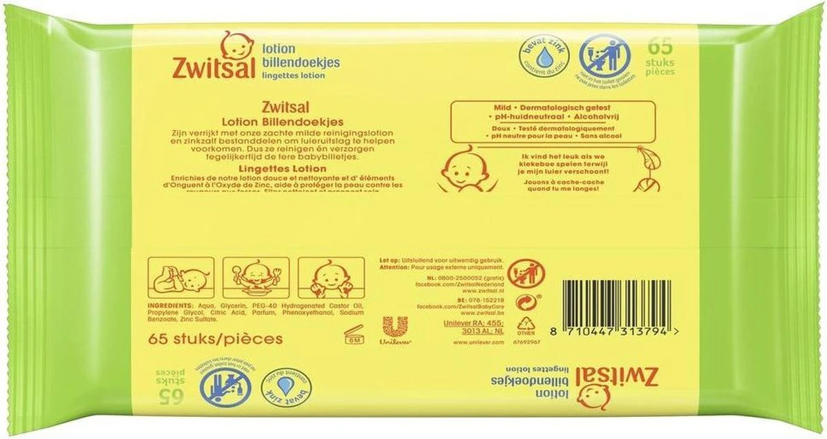 Zwitsal - Billendoekjes Lotion - 12 X 65 - 780 Babydoekjes 2 Zwitsal - Billendoekjes Lotion - 12 X 65 - 780 Babydoekjes - Afbeelding 2