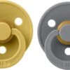 BIBS Fopspeen Maat 1 0-6 Maanden Oker Geel & Smoke - Natuurrubber Baby Speen 2 Stuks