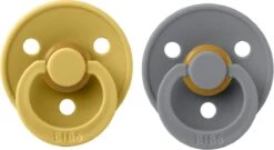 BIBS Fopspeen Maat 1 0-6 Maanden Oker Geel & Smoke - Natuurrubber Baby Speen 2 Stuks