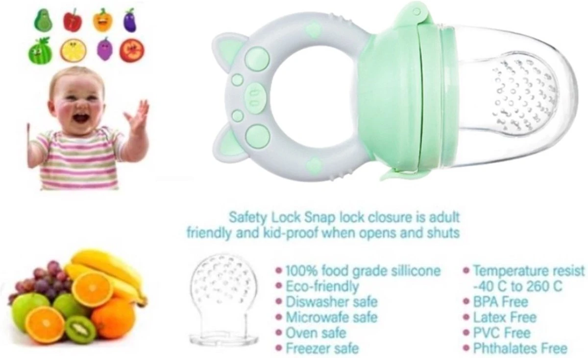 Bob Online ™ - Groen Baby Fruitspeen En Bijtring In Een X 1 + 3 Maten Spenen - Fruitzuiger - Fruit Fopspeen Voorkomt Verstikking - Babyvoeding - Siliconen Fruitspeen - Fruit Pacifier + 3 X S M L Teats – 3 X Spenen Voor Langer Gebruik - Kraam Cadeau 4 Bob Online ™ - Groen Baby Fruitspeen En Bijtring In Een X 1 + 3 Maten Spenen - Fruitzuiger - Fruit Fopspeen Voorkomt Verstikking - Babyvoeding - Siliconen Fruitspeen - Fruit Pacifier + 3 X S M L Teats – 3 X Spenen Voor Langer Gebruik - Kraam Cadeau - Afbeelding 4