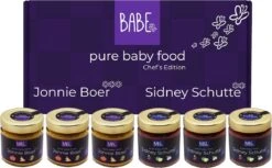 Babe Chef's Edition - Jonnie Boer- Sidney Schutte - Biologische Culinaire Babyhapjes Vanaf 8 Tot 36 Maanden - 6x200 Gram Babyvoeding- Winnaar Baby Innovation Award 2022 – Beste Babyvoeding 2022