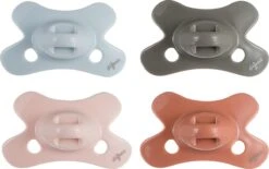 Difrax Fopspeen 0-6 Maanden Dental - Lichblauw/Grijs/Lichtroze/Roodbruin - Orthodontische Speen - 4 Stuks