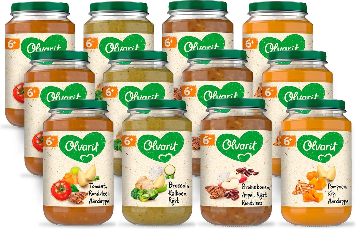 Olvarit Variatiemenu Babymaaltijd 6+ Maanden - Versie 2 - 4 Smaken - 12 X 200g 1 Olvarit Variatiemenu Babymaaltijd 6+ Maanden - Versie 2 - 4 Smaken - 12 X 200g