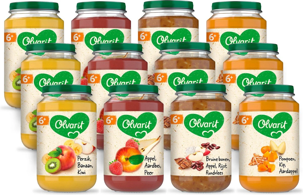 Olvarit Variatiemenu Maaltijd & Fruit 6+ Maanden - 4 Smaken - 12 X 200g 1 Olvarit Variatiemenu Maaltijd & Fruit 6+ Maanden - 4 Smaken - 12 X 200g