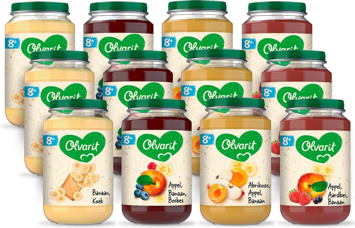 Olvarit Variatiemenu Fruithapjes 8+ Maanden - Versie 2 - 4 Smaken - 12 X 200g 1 Olvarit Variatiemenu Fruithapjes 8+ Maanden - Versie 2 - 4 Smaken - 12 X 200g