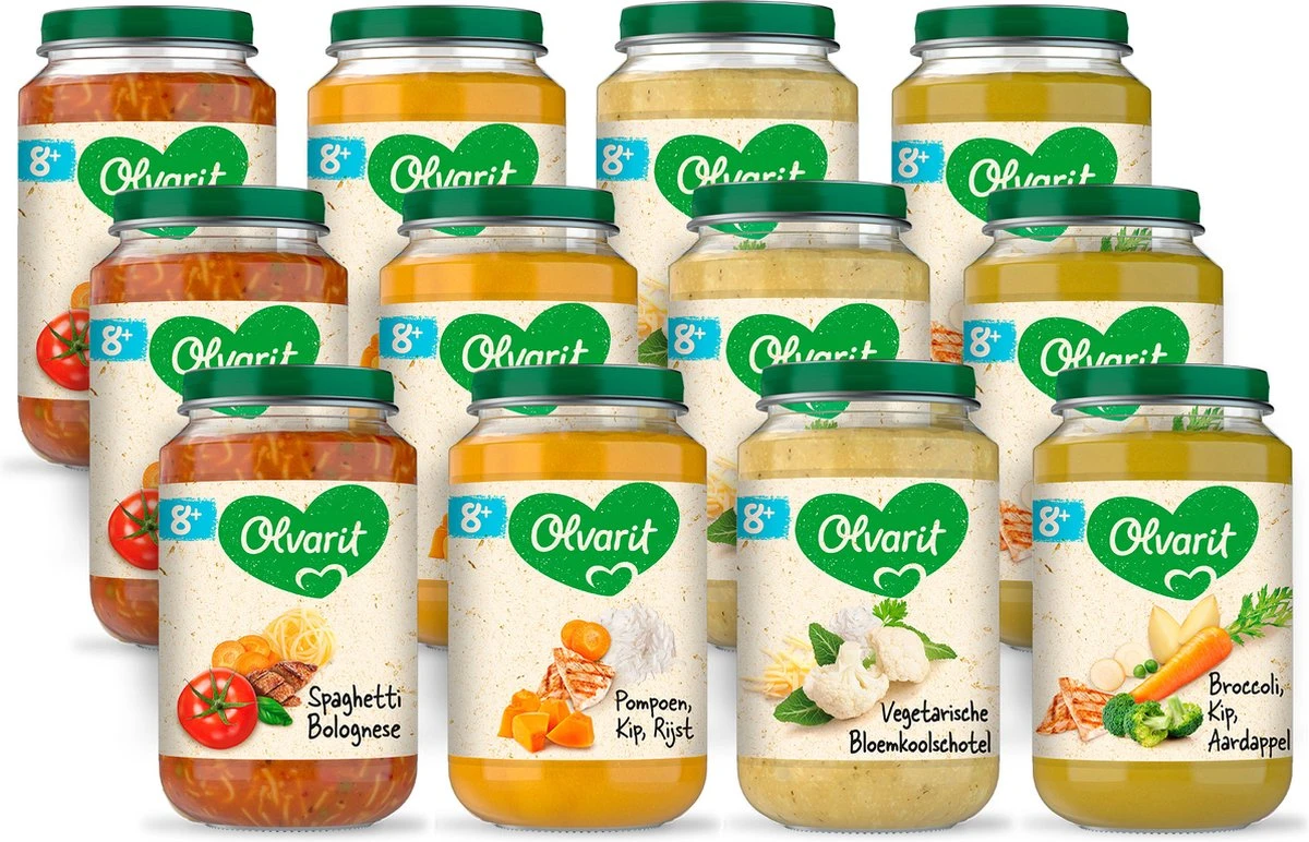 Olvarit Variatiemenu Babymaaltijd 8+ Maanden - Versie 2 - 4 Smaken - 12 X 200g 1 Olvarit Variatiemenu Babymaaltijd 8+ Maanden - Versie 2 - 4 Smaken - 12 X 200g