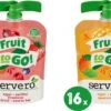 Servero Fruit To Go Maandbox – Knijpfruit – Appel Mango Passievrucht En Appel Aardbei Framboos – 32 X 90 Gram