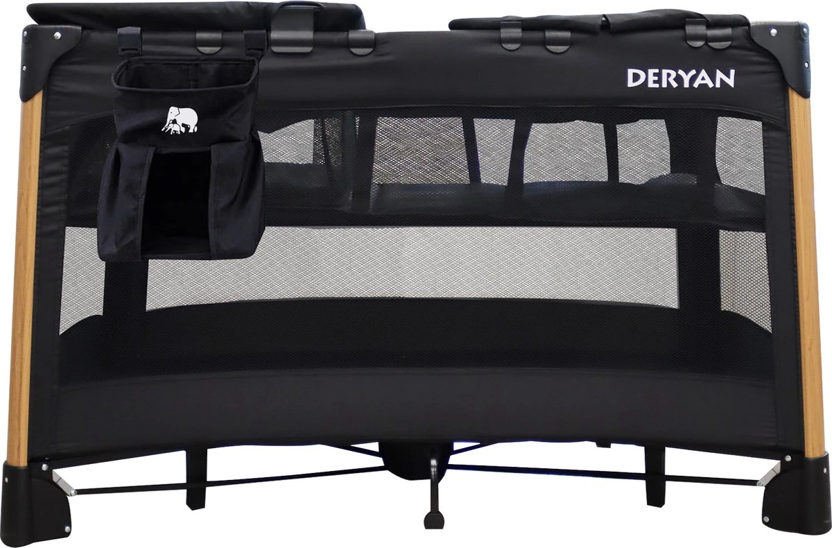 Deryan Luxe Campingbed Compleet - 120x60cm - Bodemverhoger - Verschoonblad - Opbergmand - Zwart 1 Deryan Luxe Campingbed Compleet - 120x60cm - Bodemverhoger - Verschoonblad - Opbergmand - Zwart