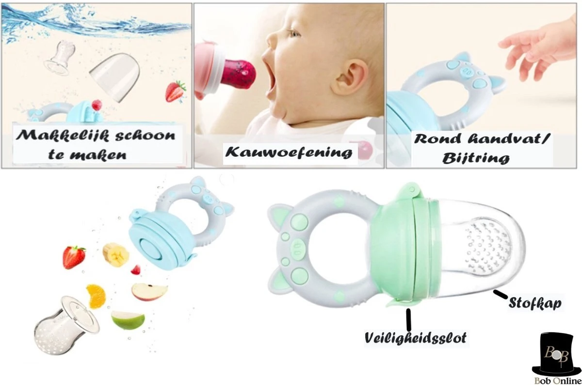 Bob Online ™ - Groen Baby Fruitspeen En Bijtring In Een X 1 + 3 Maten Spenen - Fruitzuiger - Fruit Fopspeen Voorkomt Verstikking - Babyvoeding - Siliconen Fruitspeen - Fruit Pacifier + 3 X S M L Teats – 3 X Spenen Voor Langer Gebruik - Kraam Cadeau 6 Bob Online ™ - Groen Baby Fruitspeen En Bijtring In Een X 1 + 3 Maten Spenen - Fruitzuiger - Fruit Fopspeen Voorkomt Verstikking - Babyvoeding - Siliconen Fruitspeen - Fruit Pacifier + 3 X S M L Teats – 3 X Spenen Voor Langer Gebruik - Kraam Cadeau - Afbeelding 6