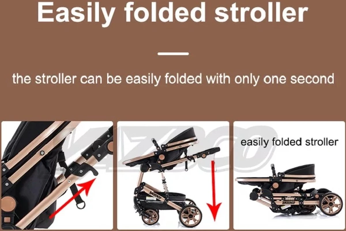 Merkloos Luxe Multi-functionele 3 In 1 Wandelwagen - Babywagen - Kwalitatieve Buggy - Opklapbare Kinderwagen - Licht En Flexibel 8 Merkloos Luxe Multi-functionele 3 In 1 Wandelwagen - Babywagen - Kwalitatieve Buggy - Opklapbare Kinderwagen - Licht En Flexibel - Afbeelding 8