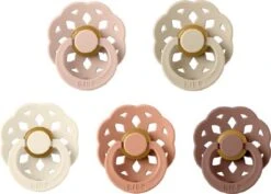 BIBS Boheme Fopspeen - Nude Selection - Blush, Vanilla, Ivory, Peach, Woodchuck - Maat 1 - Leeftijd 0 Tot 6 Maanden
