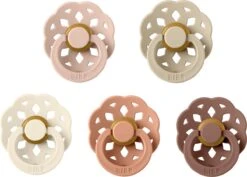 BIBS Boheme Fopspeen - Nude Selection - Blush, Vanilla, Ivory, Peach, Woodchuck - Maat 2 - Leeftijd 6 Tot 18 Maanden