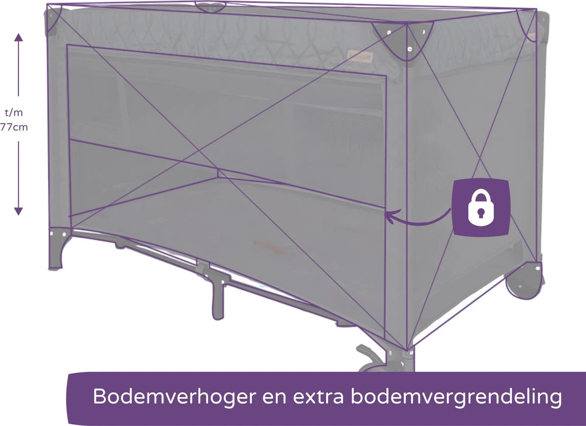 Prénatal Luxe Campingbedje Met Bodemverhoger - Inklapbaar Baby Campingbed - Reisbedje Met Wieltjes - Inclusief Bodemmatras - 120 X 60 Cm - Zwart 3 Prénatal Luxe Campingbedje Met Bodemverhoger - Inklapbaar Baby Campingbed - Reisbedje Met Wieltjes - Inclusief Bodemmatras - 120 X 60 Cm - Zwart - Afbeelding 3