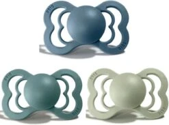 BIBS Supreme Fopspeen | Bundel Set 3 Stuks | T2 | Maat 2 | 6-18 Maanden | Latex | Petrol, Island Sea, Sage| Natuurrubber